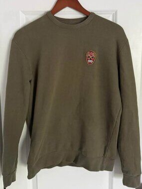 Suspicious Antwerp Sugar Skull Sweatshirt, Size Small, Crewneck Green/olive